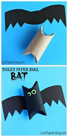 Halloweenpyssel Barn, Toilet Paper Roll Bat, Kunst For Barn, Veselý Halloween, Dekorasi Halloween, Kerajinan Diy, Bat Craft, Halloween Art Projects, Halloween Fest