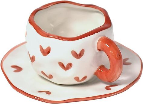 Amazon.com | Koythin Ceramic Coffee Mug with Saucer Set, Cute Creative Cup Unique Irregular Design for Office and Home, Dishwasher and Microwave Safe, 10oz/300ml for Latte Tea Milk (Blue Sky and White Clouds): Cup & Saucer Sets Painted Coffee Cup, Breakfast Cups, Coffee Cups And Saucers, Cute Cups, White Clouds, Dish Sets, Cup And Saucer Set, Ceramic Cups, Ceramic Materials