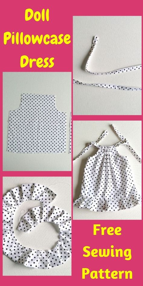 Learn how to sew cute little pillowcase dresses for your little girl's AG doll using this easy sewing project. This is an Easy DIY sewing tutorial that will help you whip up AG doll dresses in minutes. All you need are some fabric scraps and sewing notions to sew this easy sewing pattern. #dollpillowcasedress #dollpillowcasedresspatterntutorials #dollpillowcasedresspattern #freepattern #sewingpattern #dollpattern #tutorial Easy Diy Sewing Projects Clothes, Diy Doll Clothes Easy, Easy Dresses To Sew, Easy Doll Clothes, Diy Kids Clothes, Easy Diy Dress, Diy Toddler Dress, Easy Sewing Projects Clothes, Patterns For Toys