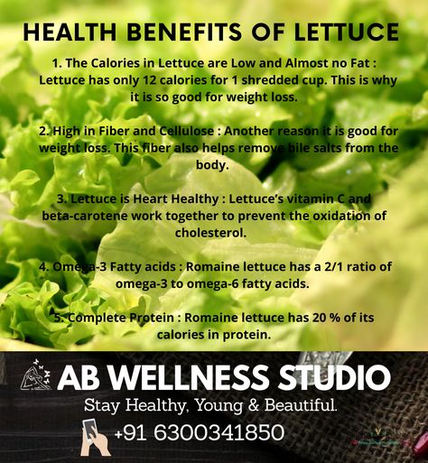 Health Benefits of Lettuce.. – AB Wellness Studio Benefits Of Lettuce, Lettuce Benefits, Wellness Studio, Health Workout, Workout Diet, Good Mental Health, Food Facts, Intermittent Fasting, Heart Healthy