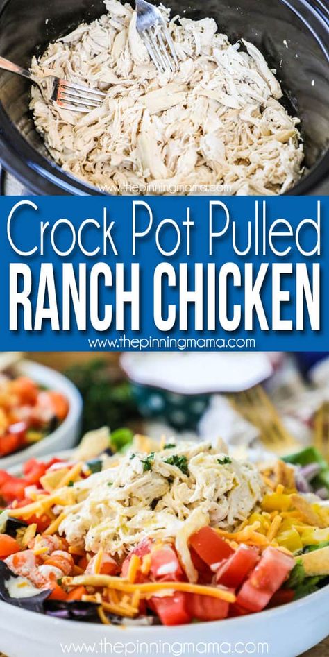 CrockPot Pulled Ranch Chicken • The Pinning Mama Crockpot Pulled Chicken, Ranch Chicken Crockpot, The Pinning Mama, Pulled Chicken Recipes, Shredded Chicken Crockpot, Ranch Chicken Recipes, Shredded Chicken Recipes, Healthy Recipes Easy Snacks, Ranch Chicken