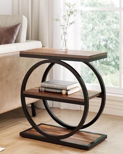 LITTLE TREE End Table, 3-Tier Side Table, Slim Sofa Side Table for Living Room, Tall Bedside Table Nightstand for Bedroom, Rustic Brown and Black Side Table Living Room Modern, Comfy Furniture, Slim Sofa, Tall Bedside Table, Side Table For Living Room, Dnevna Soba, Wooden Ideas, Industrial Sofa, Bedroom Rustic