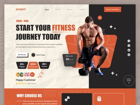 Workout Gym Landing Page by Oyolloo on Dribbble Landing Ideas, App Design Layout, Landing Page Examples, Fitness Website, Ads Creative Advertising Ideas, Design Podcast, Coach Website, Website Images, Banner Ads Design