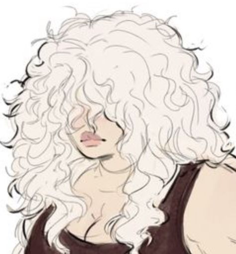 Curly Hair Woman Aesthetic, Puffy Hair Reference, Simplified Curly Hair Drawing, How To Draw Curly Poofy Hair, Puffy Hair Drawing Reference, Fluffy Curly Hair Drawing, Thick Hair Drawing, Crazy Hair Drawing Reference, Fluffy Bangs Drawing