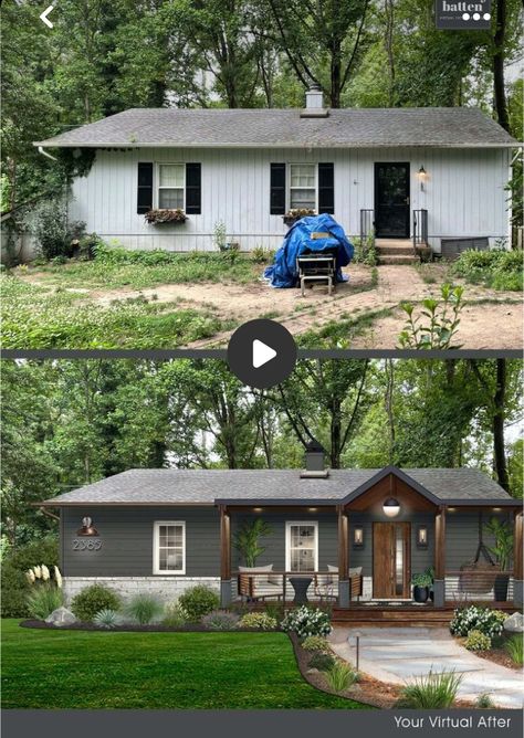 Rambler Remodel Before And After, 1970 Ranch House Exterior Update, Ranch Home Renovation, 1950s Ranch Remodel, 1960s Ranch House, 1960s Ranch House Exterior, 1960s Ranch House Remodel, Ranch House Additions, Brick Ranch Houses