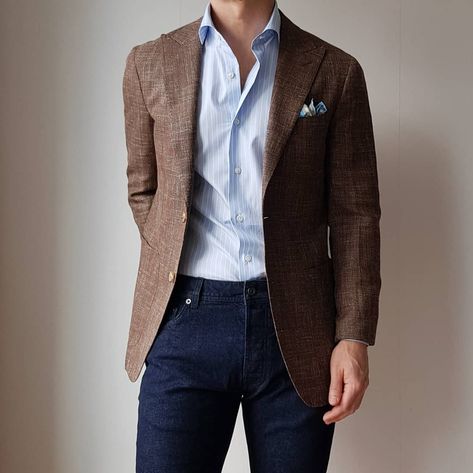 Brown Sport Coat Outfits, Sports Coat And Jeans, Sport Coat Outfit, Brown Sport Coat, Blazer Outfits Men, Mens Business Casual Outfits, Classy Outfits Men, Mens Fashion Blazer, Look Formal