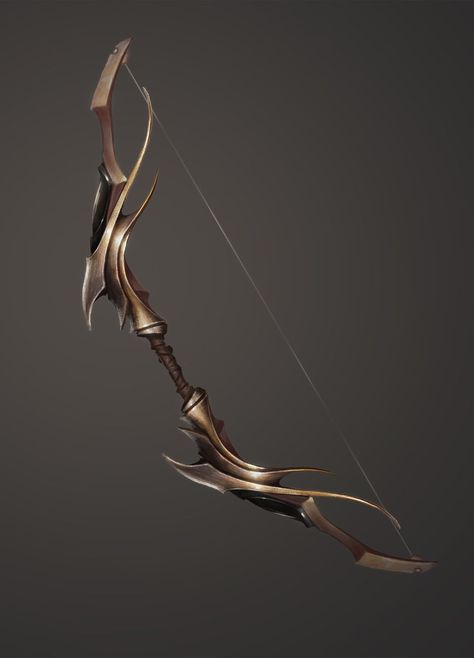 Bow Fantasy Design, Dnd Bow Designs, Fantasy Bow And Arrow Concept Art, Dnd Bow And Arrow, Cool Bow And Arrow, Fantasy Bow And Arrow Design, Fantasy Bow Design, Magic Bow And Arrow, Dnd Bow