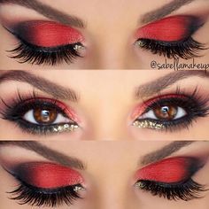 Brown eyes are so gorgeous, and the best thing about them is that you can rock any style of makeup. Check out the top twenty four eye makeup looks! Red Smokey Eye, Devil Makeup, Make Up Designs, Eyeliner Tips, Red Eye Makeup, Balayage Bob, Smokey Eye Tutorial, Red Eyeshadow, Smink Inspiration