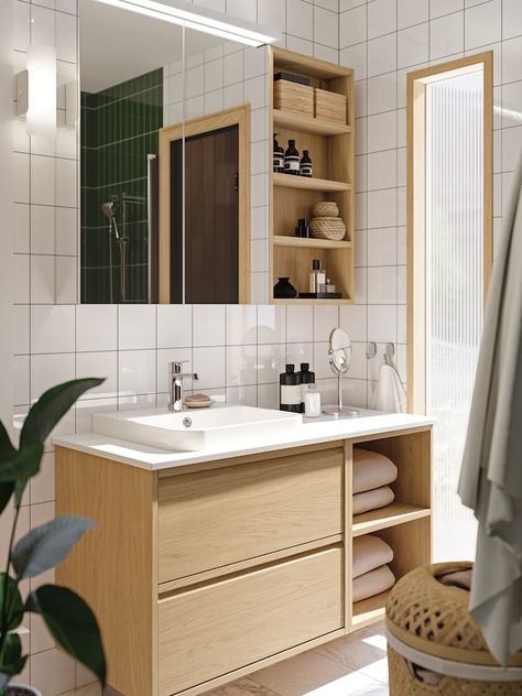 Bathroom Sink Cabinets, Bathroom Gallery, Oak Bathroom, Ikea Bathroom, Online Interior Design Services, Oak Bedroom, Organization Furniture, Ikea Home, Tiny Bathrooms