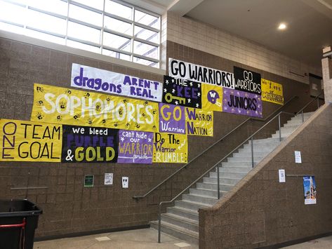 School Pride Posters Ideas, High School Spirit Posters, Homecoming Spirit Week Posters, Homecoming Poster Ideas Spirit Weeks, Battle Of The Classes Spirit Week, School Spirit Hallway Decorations, Highschool Hallway Decorations, Pep Assembly Posters, Spirit Day Posters