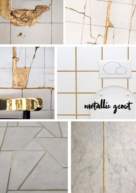 metallic grout gold and copper mettlaic ...idea for salvaged tile! Metallic Grout, Gold Grout, Creative Tile, Copper Bathroom, 아파트 인테리어, Tile Grout, Tile Inspiration, Budget Bathroom, Marble Bathroom