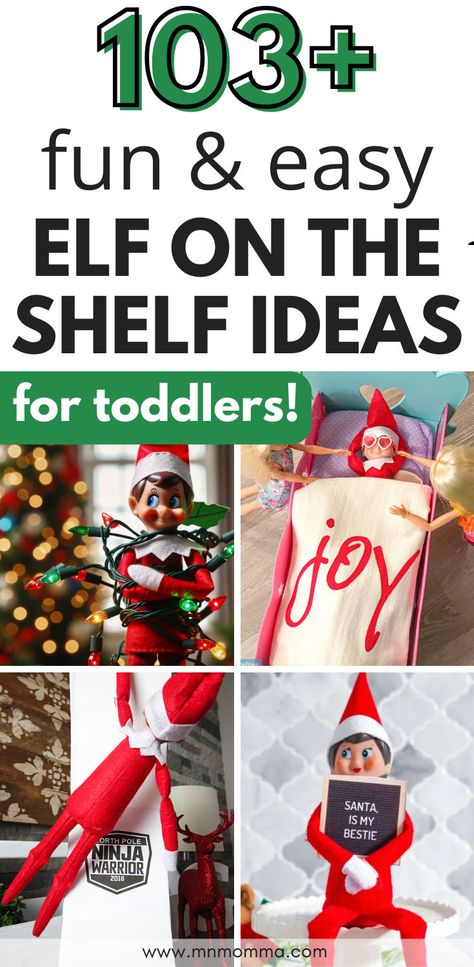 best elf on the shelf ideas for toddlers and big kids with image of elf doing funny things like making a snow angel in flour, laying in bed, holding a letter board, and riding in a barbie car Xmas Letter, Christmas Letter Template, Easy Elf On The Shelf, Easy Elf, Printable Games For Kids, Cat Coloring Book, Christmas Stationery, Snowmen Patterns, Elf Ideas