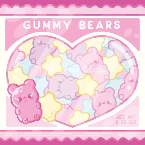 Kawaii Gummy Bear, Cute Gummy Bear, Gummy Bear Aesthetic, Candy Bag Drawing, Candies Drawing, Cute Candy Drawing, Gummy Bear Wallpaper, Heart Bread, Gummy Bear Drawing