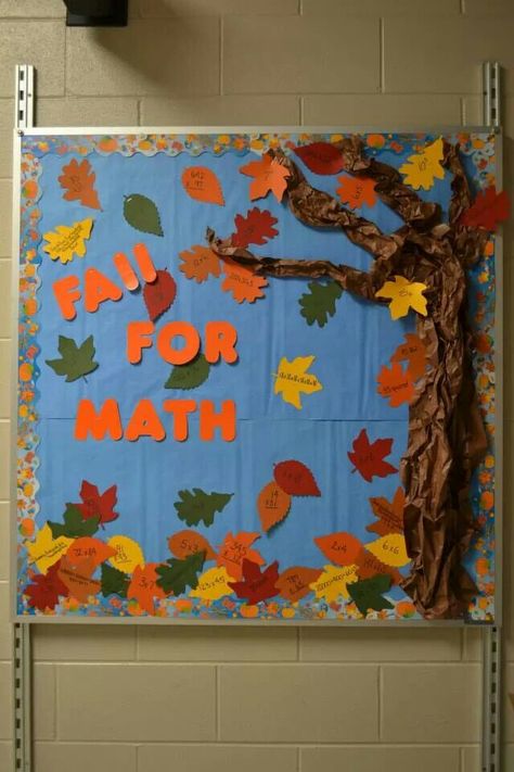 Fall Bulletin Board Ideas For Math, Math Fall Bulletin Board Ideas, Fall Math Bulletin Board Ideas, Fall Tree Bulletin Board, Fall Math Bulletin Boards, Fall Bulletin Boards For Elementary, Bulletin Board Tree, October Math, Kindergarten Bulletin Boards