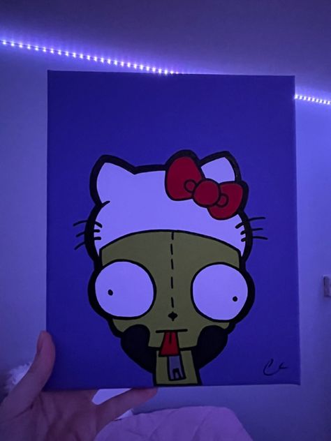 Sisters Painting Canvases, Invader Zim Painting, Art Canvas Painting Ideas, Bape Paintings Canvas Easy, Canvas Painting Ideas Hello Kitty, Emo Painting Ideas On Canvas, Cool Canvas Painting, Halloween Painting On Canvas, Sanrio Painting Canvas