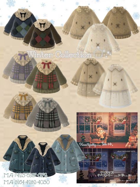 Animal Crossing Hat Qr Codes, Acnh Winter Codes Clothes, Winter Acnh Clothes, Acnh Clothes Design Id Winter, Animal Crossing Winter Outfits, Acnh Winter Clothes, Acnh Spring Clothes, Acnh Winter Codes, Acnh Outfit Code