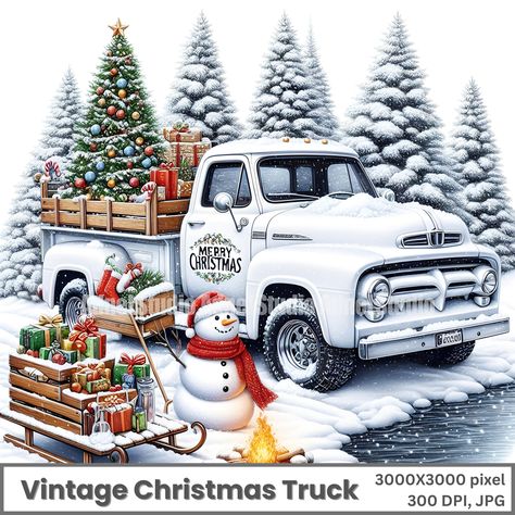 Vintage Red Truck Christmas Pictures, Vintage Merry Christmas Images, Vintage Christmas Images 1950s, Christmas Knits, Christmas Nostalgia, Merry Christmas Snowman, Snowman Clipart, Gift Tag Design, Christmas Chair