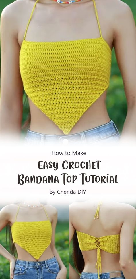 Bandana tops are not only stylish and versatile but also fun and easy to make. In this tutorial, Chenda DIY will guide you step-by-step on how to create your very own crochet bandana top. So, gather your crochet tools and let’s get started on this delightful project! Crochet Bandana Top Pattern, Crochet Bandana Top Pattern Free, Crochet Bando Top, Bandana Crochet Top, Crochet Bandana Top, Crochet Bandana Pattern Free, Chenda Diy, Corset Top Pattern, Crochet V Neck