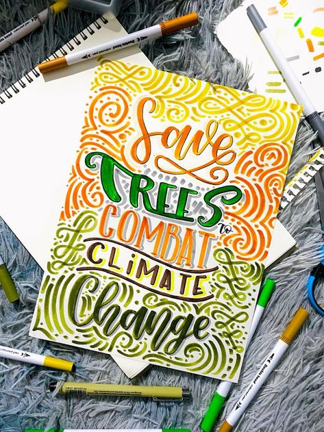 slogan ideas calligraphy about “Save Trees to Combat Climate Change” lettering aesthetic easy basic. #fonts #slogans #taglines #brandidentity #copywriting #branding #graphicdesign Slogan Aesthetic Design, Background For Slogan, Slogan Calligraphy Ideas, Slogan Writing Ideas, Font Ideas Aesthetic, Slogan Lettering Ideas, Slogan Fonts, Slogan Border Design, Slogan Design Ideas Fonts