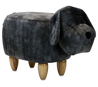 Best. Pet. Yet. This whimsical (and oh-so-cute) dog ottoman offers a plush place to sit and a special friend to love. Cheer up a child's room or festoon the family room when paired with a chair for a comfy place to plant your feet. This multifunctional cushioned critter is ideal for the young and young-at-heart. From Critter Sitters. Dog Ottoman, Playroom/living Room, Critter Sitters, Unique Stools, Puppy Nursery, Gray Dog, Comfy Place, Dog Nursery, Room Decor Dark