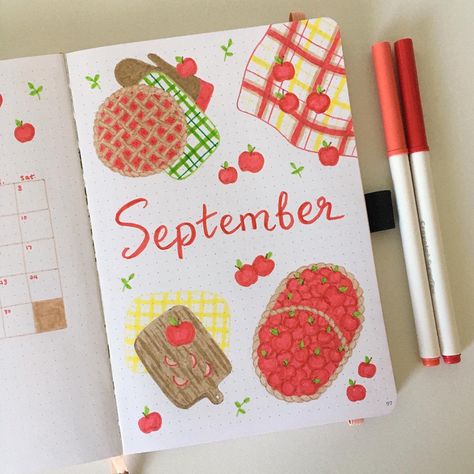 september apples bullet journal theme #bujo #bujoideas #bulletjournal #bulletjournaling #bulletjournalideas September Reading Journal, Apple Bullet Journal Theme, September Journal Page, Apple Bullet Journal, September Journal Cover, September Bujo Theme, September Journal Ideas, September Journaling, 2022 Cover Page