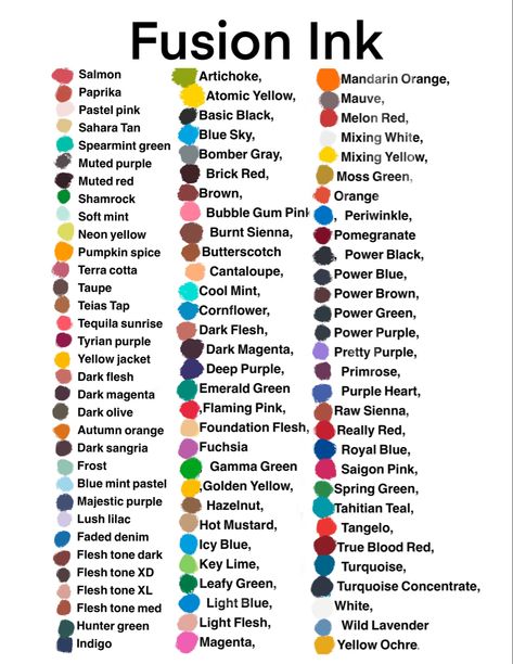 Fusion tattoo ink color chart swatch Color Blending Tattoo, Fusion Tattoo Design, Tattoo Colour Mixing Chart, Tattoo Colour Palette, Colors For Tattoos, Tattoo Ink Colors Chart, Color Test Tattoo Ideas, Tattoo Ink Color Mixing Chart, Tattoo Color Scheme