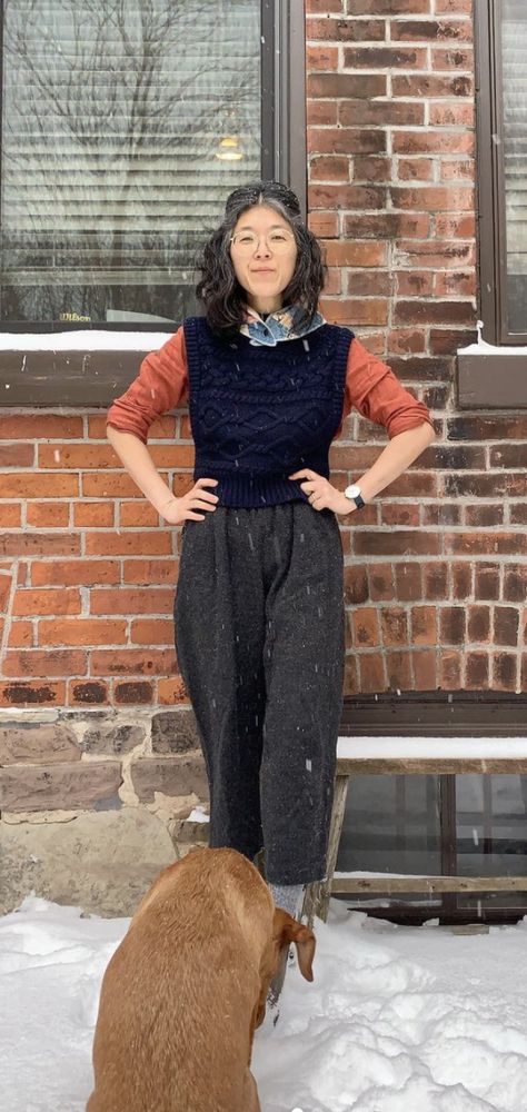 Greenhouse Worker Outfit, Boho Farmer Fashion, Folksy Outfit, Grandpa Sweater Vest Outfit, Vintage Sweater Vest For Fall Workwear, Vintage Sweater For Outdoor Fall Wear, Grandpacore Outfit, Womens Grandpa Sweater, Old Hag Fashion