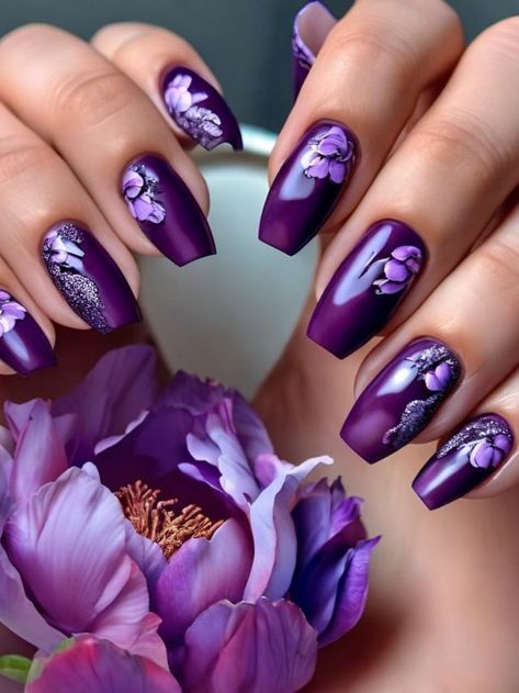 Nail Gel Color Ideas, Purple Nail Inspiration, Purple Wedding Nails, Wedding Nail Designs, Purple Nail Art Designs, Purple Gel Nails, New Year Nails, Fingernails Painted, Summer Nail Ideas