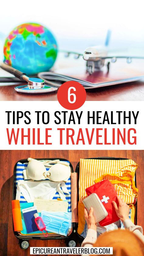 By following these six travel health tips for staying healthy while traveling, you’ll hopefully come home from your trip with lasting memories rather than aches, fatigue, or sniffles. | Tips to stay health while traveling | Tips for staying healthy on vacation | How to stay healthy while traveling | How to stay well while traveling | How to avoid getting sick while traveling | Healthy travel tips | Travel wellness tips | Staying well on the go | Stay healthy on the go | Stay healthy on the road Travel Wellness, Planning Trips, Traveling Tips, Healthy Travel, Staying Healthy, Relaxing Vacations, Travel Articles, Come Home, Health Products