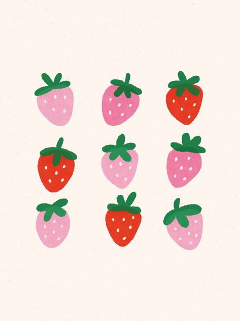 Tiny Strawberry Drawing, Mini Strawberry Painting, Strawberry Wall Painting, Cute Berry Drawing, Heart Strawberry Drawing, How To Draw A Strawberry Easy, Canvas Painting Strawberry, Small Strawberry Drawing, Strawberry Doodle Drawing