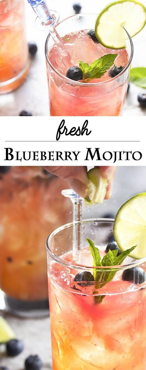 Blueberry Mojito Recipe, Mint Cocktails, Blueberry Mojito, Blueberry Mint, Mint Mojito, Summertime Drinks, Mojito Recipe, Refreshing Summer Drinks, Easy Blueberry