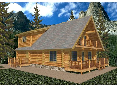 The Gasconade A-Frame Log Home has 2 bedrooms and 2 full baths. See amenities for Plan 088D-0006. Log Cabin House, Vacation House Plans, How To Build A Log Cabin, Log Home Living, Log Home Plans, Cabin Home, Log House, Mountain House Plans, Cabin House Plans