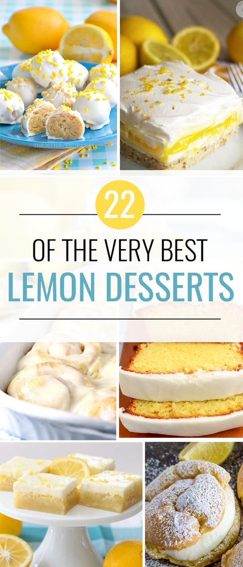 Lemon Desserts are so good! I love the combo of sweet and tangy. Yum! #lemondesserts #lemon #lemonbars #food #recipes #baking #desserts #yummy #yummyfood Best Lemon Desserts, Delicious Lemon Desserts, Lemon Lush Dessert, Lemon Macaroons, Lemon Treats, Lemon Cheesecake Bars, Yummy Sugar Cookies, Lemon Sugar Cookies, Lemon Dessert Recipes