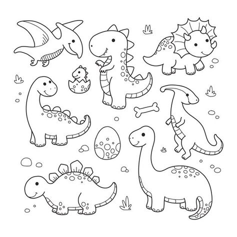 Dinosaurier tier cartoon prähistorischen... | Premium Vector #Freepik #vector #bildung #linie #natur #karikatur Print Out Drawings, Outlines Of Animals Shape, How To Draw Cartoon Animals, Cartoon Animals To Draw, Cartoon Animal Tattoos, Little Dinosaur Drawing, Cute Dinosaur Drawings, Baby Dinosaur Tattoo, Dinosaur Templates Free Printable