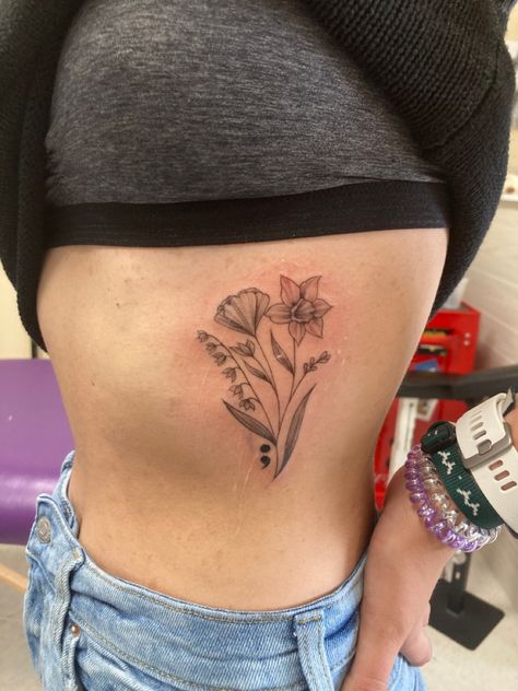 Semi-colon Flower Tattoo Design, Flower Semi Colon Tattoos For Women, Semi-colon Tattoo Floral, Floral Semi-colon Tattoo Ideas, Flower Semi Colon Tattoos, Sunflower Semi Colon Tattoo, Semi Colon Tattoo Flower, Flower And Semicolon Tattoo, Subtle Semi-colon Tattoo Ideas