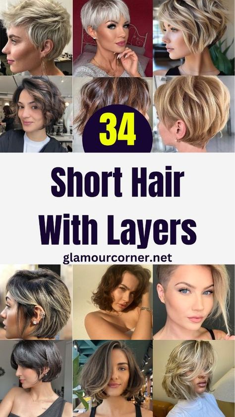 Discover the versatility of short hair with layers! This chic and trendy style adds volume and movement to your locks, making it perfect for any occasion. Whether you have fine hair or thick tresses, layered short haircuts can transform your look effortlessly. Explore our gallery for inspiration and find the perfect layered short hairstyle that suits your personality and face shape. Great Haircuts For Fine Hair, Hair Cuts For Short Hair Women Layers, Short Hair With Layers Shoulder Length, Medium Short Bob Hairstyles, Lisa Rhina Haircut, Short Hair With No Bangs, Layered Hair For Short Hair, Short Hair Thinning Hair For Women, Short Hair From Behind