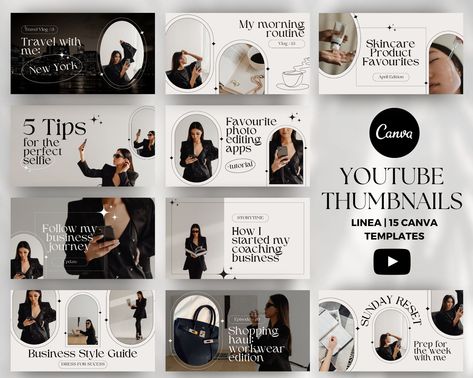 YouTube thumbnail templates & branding kits for your next vlog. Find minimalist and stylish templates to make your channel stand out. #youtube #thumbnail #branding .#Aesthetic_Youtube_Thumbnail #Canva_Youtube #Youtube_Branding_Kit #Youtube_Branding Aesthetic Youtube Thumbnail, Canva Youtube, Youtube Branding Kit, Youtube Branding, Youtube Thumbnail Template, Channel Branding, Listing Presentation, Youtube Success, Youtube Thumbnails