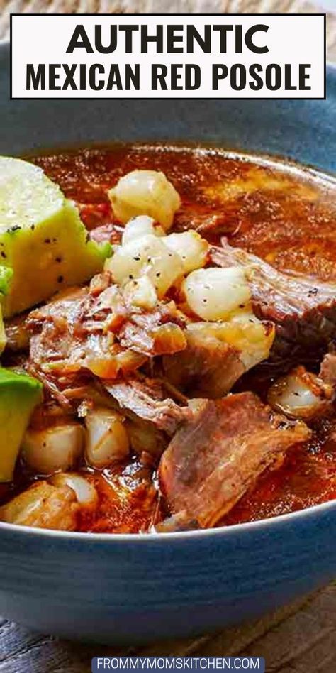 This recipe delivers authentic flavors of Pozole Rojo, a traditional Mexican stew. Tender pork, hominy, and a flavorful broth simmered in your crockpot. Pazole Soup Mexican Posole Pork, Mexican Stew Meat Recipes, Posole Recipe Pork, Mexican Soup Recipes Authentic, Slow Cooker Pozole, Hispanic Food Authentic, Pozole Recipe Pork, Red Posole, Authentic Meals