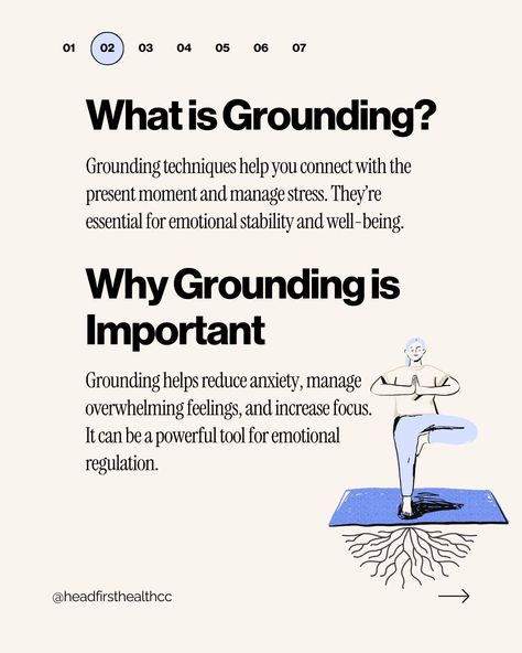 Feeling overwhelmed? 🌪️ Grounding techniques can help you stay centered and connected to the present moment. Swipe up to learn what you need to know about grounding and how to incorporate it into your daily life. ✨ LIKE, if you appreciate the information SHARE, if you want others to know COMMENT, if you have a positive or encouraging thing to say 🩷 #headfirsthealth #meditation #deepbreaths #Grounding #Mindfulness #SelfCare" Staying Grounded, Grounding Techniques, The Present Moment, Emotional Regulation, Present Moment, The Present, Daily Life, To Learn, Need To Know