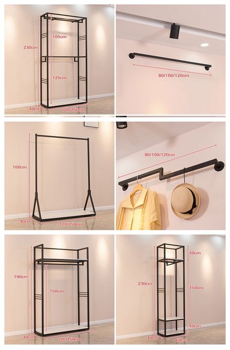 Stand For Clothes Ideas, Boutique Clothing Store Design, Boutique Clothing Rack, Clothing Boutique Decor, Store Fixtures Design, Clothes Rack Design, Metal Clothing Rack, Fashion Store Design, Industrial Wall Shelves