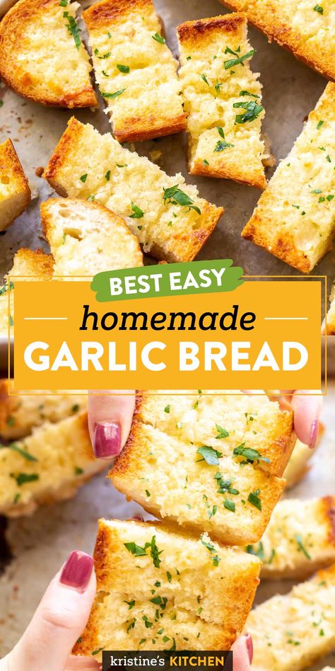 This easy homemade garlic bread is slathered with garlic butter and then baked until it's toasty and golden brown. It's a favorite side dish that will have everyone going back for seconds! Easy Homemade Garlic Bread, Best Garlic Bread Recipe, Sweet Bread Rolls, Homemade Garlic Bread, Meal Planners, Garlic Cheese Bread, Garlic Bread Recipe, Bread Snacks, Side Dishes Recipes