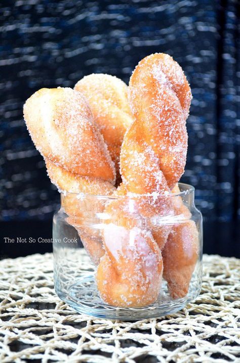 SHAKOY (TWISTED DONUTS) ==INGREDIENTS==  1.5 tsp instant yeast 1 cup lukewarm water 1 tbsp brown sugar 2 cups all-purpose flour 1/2 tsp salt 1/2 cup sugar, for dusting 1 tsp of cinnamon powder, optional Oil, for frying the donuts Additional flour for dusting your work surface   ========== Twist Donut, Donuts Fried, Filipino Recipe, Fried Donuts, Donut Recipe, Filipino Desserts, British Baking, Pinoy Food, Cinnamon Powder