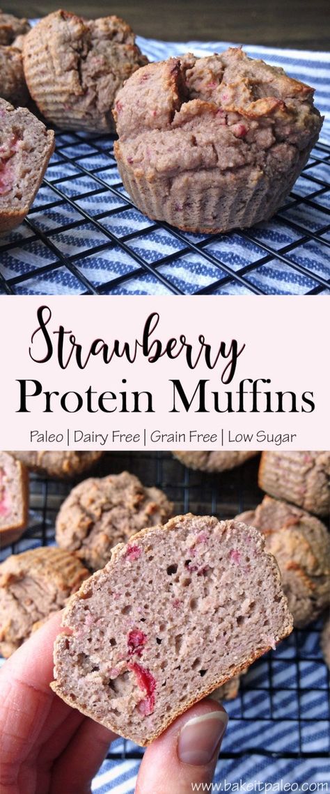 Strawberry Protein Muffins, Gluten Free Strawberry Muffins, Protein Muffin Recipe, Protein Powder Muffins, Protein Muffin Recipes, Paleo Muffins, Paleo Meal Prep, Paleo Protein, Strawberry Protein