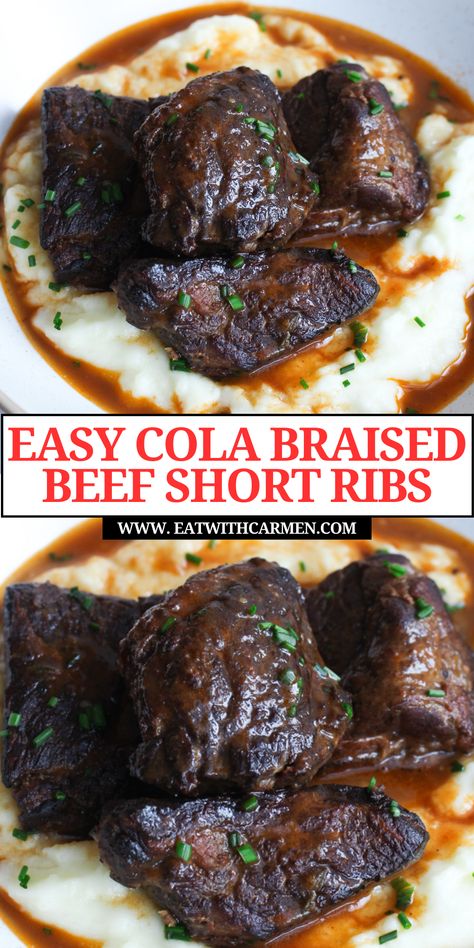 Savor the rich flavors of Delicious Cola Braised Short Ribs (inspired by The Bear)! This dish combines coca cola ribs with tender boneless beef short ribs, making it a standout among rib recipes. Perfect for fans of beef dishes, this braised short ribs recipe is both comforting and flavorful. Ideal for your short ribs slow cooker collection, it's one of the best beef recipes easy to prepare. Add this to your list of must-try steak recipes for a unique twist on classic flavors. Braised Boneless Beef Ribs, Boneless Short Rib Recipe, The Bear Recipes, Cola Braised Short Ribs, Boneless Beef Ribs Recipe, Cola Ribs, Coca Cola Ribs, Short Rib Recipes Oven, Air Fryer Steak Bites