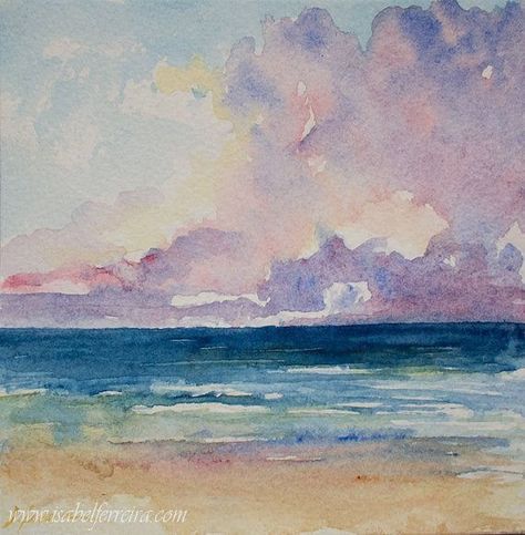 Dramatic Clouds, Watercolor Ocean, Watercolour Inspiration, Beach Water, Beach Watercolor, Watercolor Painting Techniques, 수채화 그림, Lukisan Cat Air, Watercolor Artists