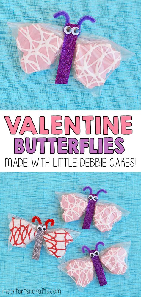 Cakes Butterfly, Little Debbie Snack Cakes, Valentine Cakes, Classroom Snacks, Valentines Class Party, Debbie Snacks, Valentines Snacks, Snack Cakes, Little Debbie