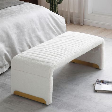 PRICES MAY VARY. Simplistic Design : Arched in silhouette,our long beige white boucle bed bench is upholstered with solid color soft touch faux sherpa fabric,it adopts simplistic and minimalist design concept,making this accent beige white teddy bench easily blend in with bedroom,living room,window of different decorations. It is a very decorative and functional long boucle ottoman bench at the same time. Wide Use : This is a very versatile accent piece,besides used in bedroom as a foot of bed o Tela, Modern Ottoman Bench, Window Hallway, Bed Stool, Contemporary Entryway, Fabric Bench, End Of Bed Bench, Modern Ottoman, Sherpa Fabric