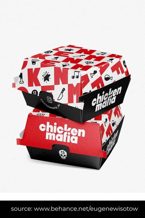 #fastfood #fastfoodbranding #fastfoodpackagingdesign #fastfoodlabeldesign #foodbranding source: https://packagingoftheworld.com/2021/03/chicken-mafia-restaurant.html Kfc Box, Fast Food Branding, Fast Food Restaurant Design, Packaging Design Food, Burger Packaging, Pizza Box Design, Logo Design Graphics, Fast Food Logos, Burger Box