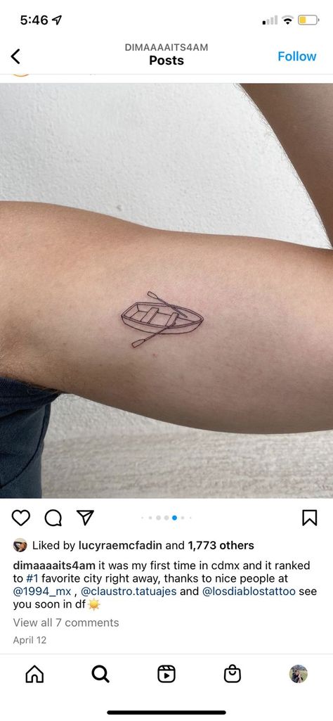 Row Boat Tattoo Simple, Life Boat Tattoo, Tiny Fishing Tattoo, Lifeboat Tattoo, Boat Line Tattoo, Harbor Tattoo, Bass Boat Tattoo, Wooden Boat Tattoo, Boat Oar Tattoo