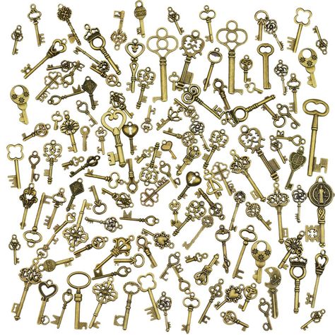 Amazon.com: 125Pcs Antique Bronze Vintage Skeleton Key Charms DIY Necklace Pendant for Handmade Jewelry Making Wedding Party Favor & Birthday Party Diy Necklace Pendant, Vintage Skeleton Keys, Vintage Skeleton, Key Charms, Leather Bound Journal, Diy Pendant Necklace, Diy Collier, Skeleton Key, Jewelry Making Charms